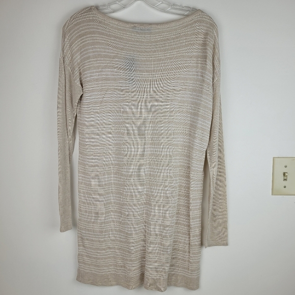 Tan white stripe long sleeve tunic lightweight sweater scoop neck nautical NWT S - Picture 4 of 9